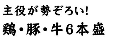 鶏・豚・牛6本盛